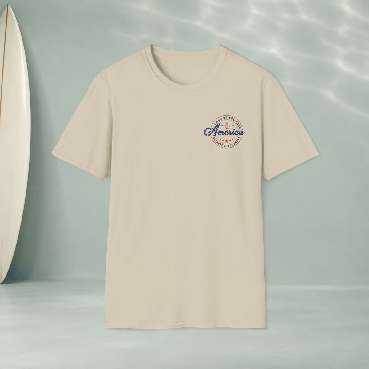 America Vintage Badge T-Shirt — "Land of the Free, Because of the Brave"