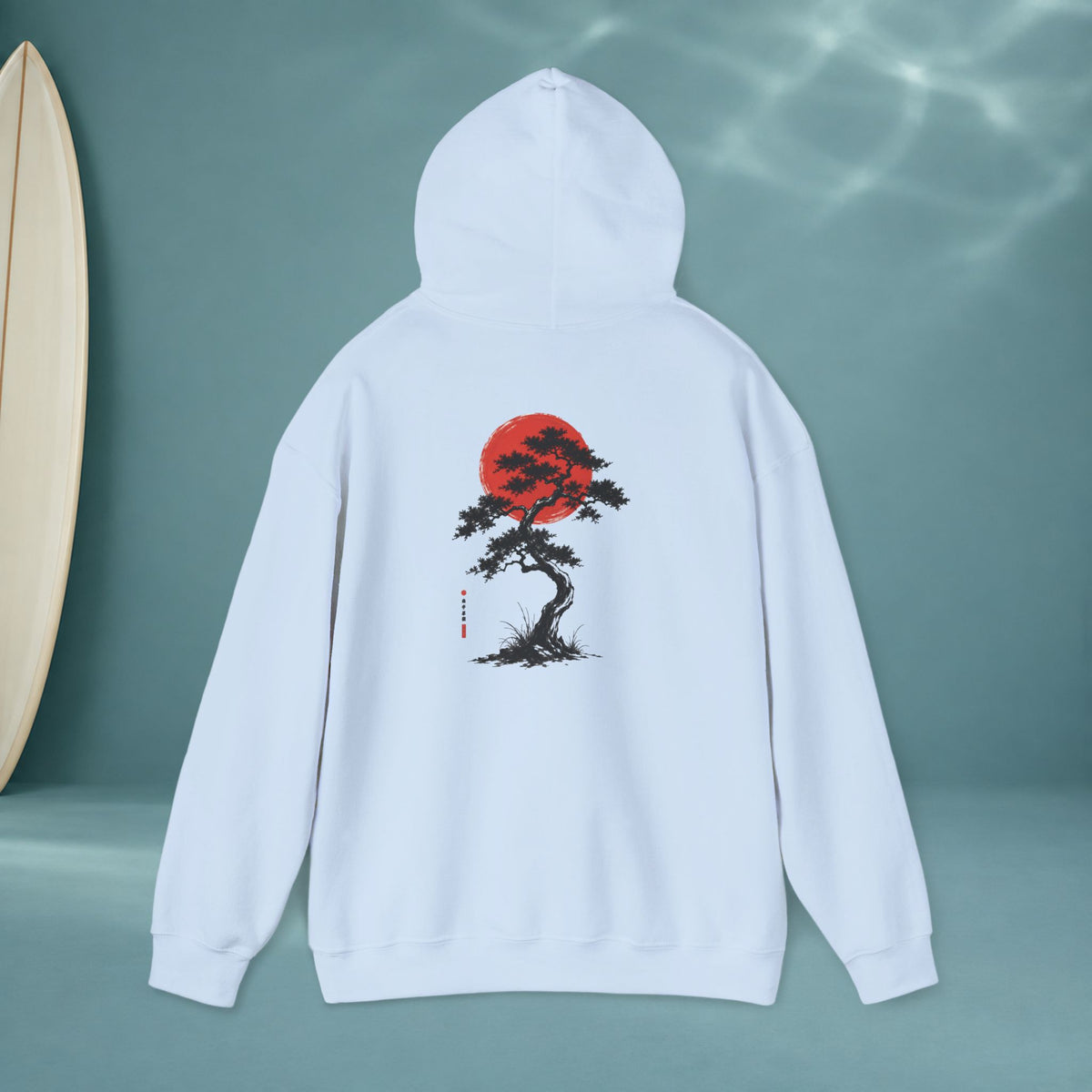 Bonsai & Koi Hoodie — Japanese Red Sun Graphic Hooded Sweatshirt