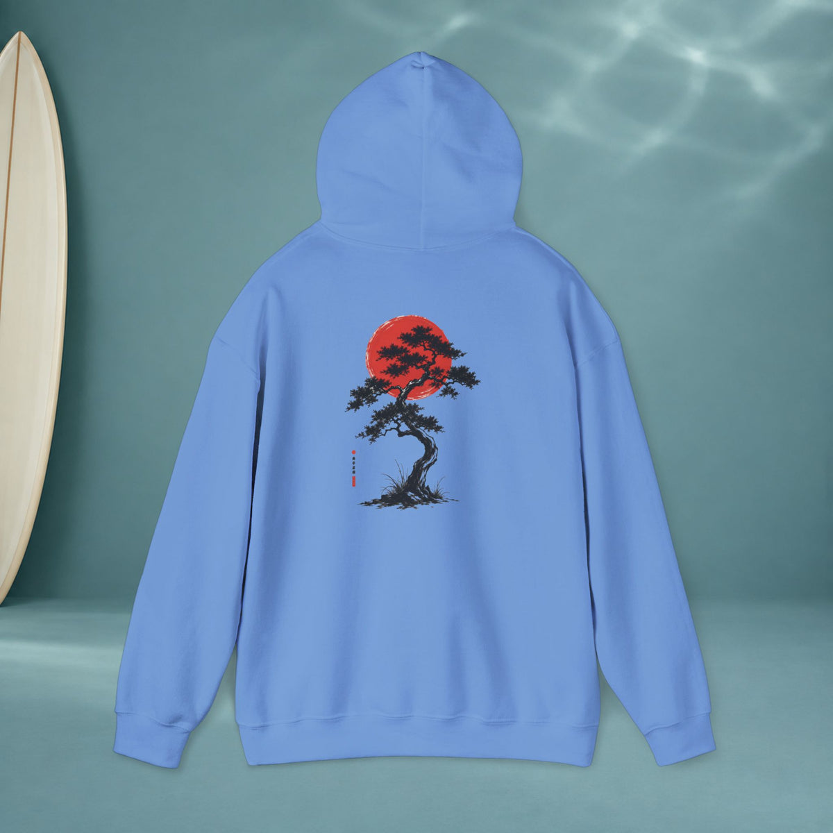 Bonsai & Koi Hoodie — Japanese Red Sun Graphic Hooded Sweatshirt
