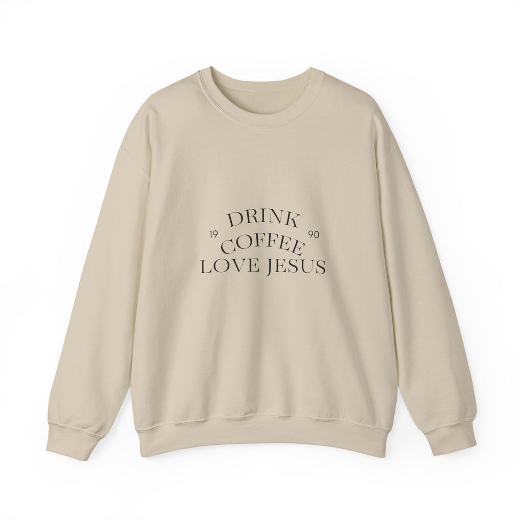 Coffee & Jesus Crewneck Sweatshirt — "Drink Coffee, Love Jesus" Christian Pullover