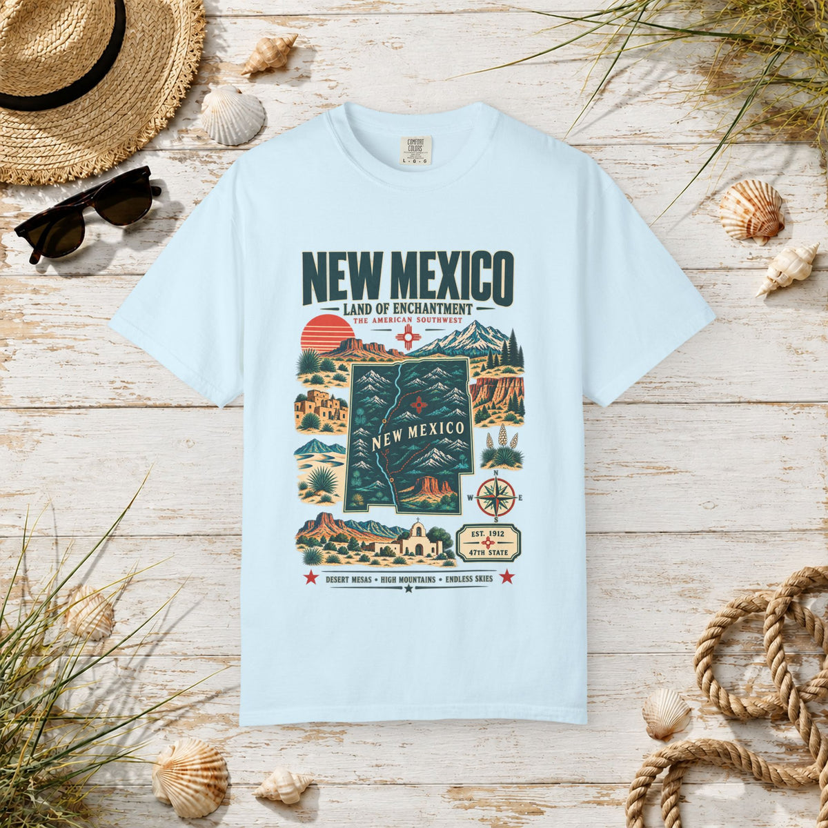 New Mexico Retro Travel T-Shirt — Land of Enchantment Vintage Map Tee