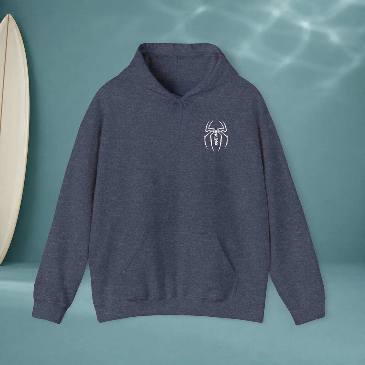 Spider Emblem Hoodie — Red Kanji Back Graphic
