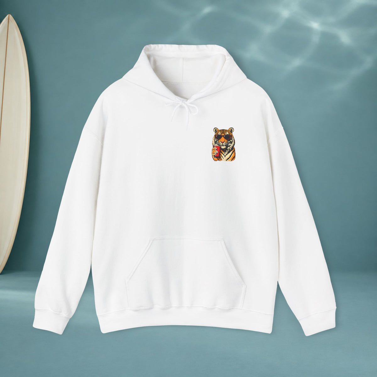 Tiger Japanese Good Luck Graphic Hoodie — Rainbow Japanese Text Back