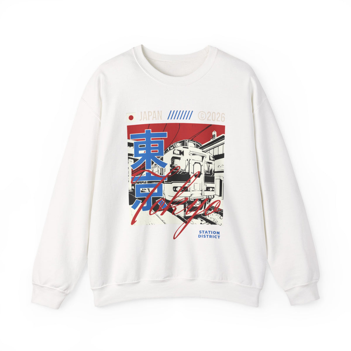 Retro Tokyo Streetwear Crewneck Sweatshirt — Japanese Kanji Cityscape Design