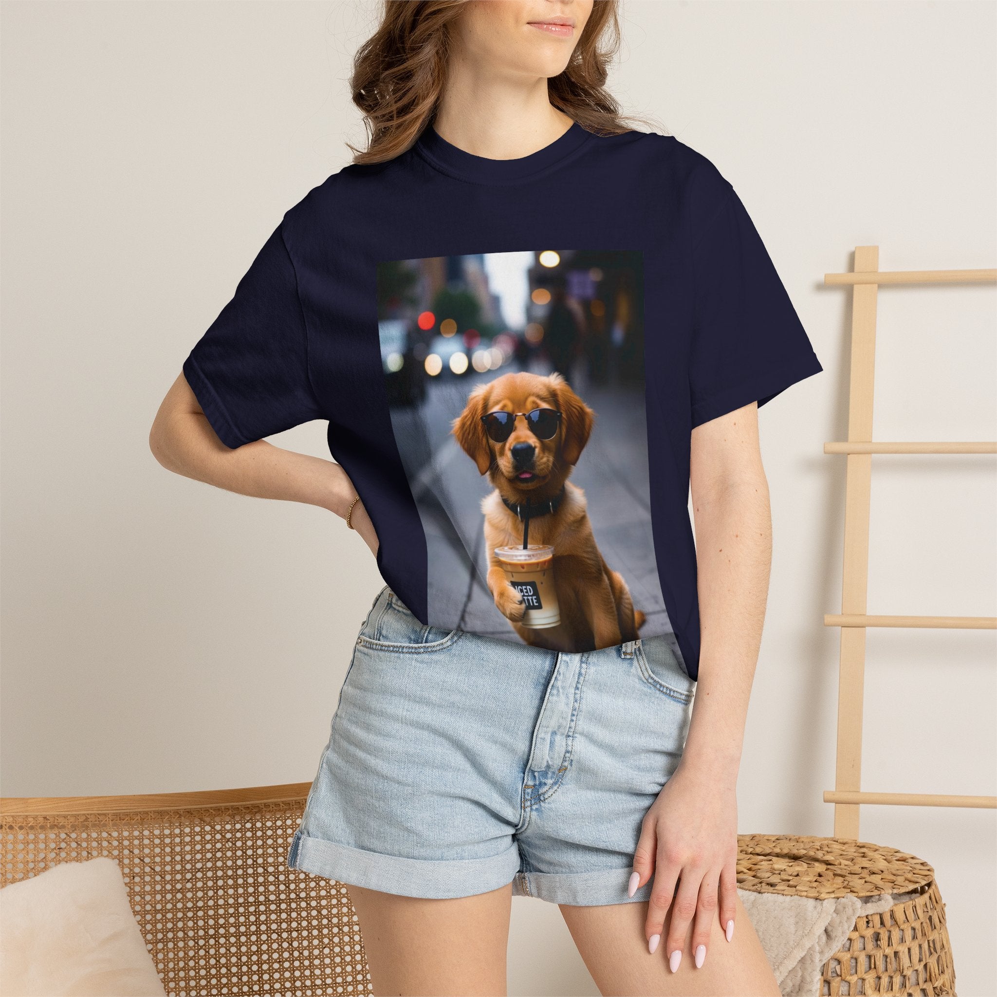 Puppy Coffee Photo T-Shirt — Cute Dog Street Photo Tee