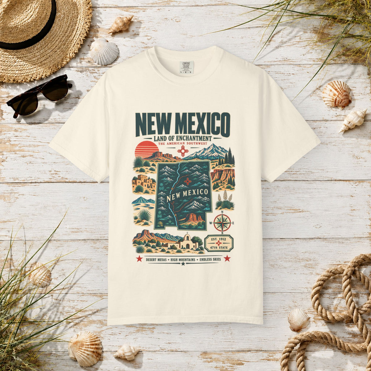 New Mexico Retro Travel T-Shirt — Land of Enchantment Vintage Map Tee