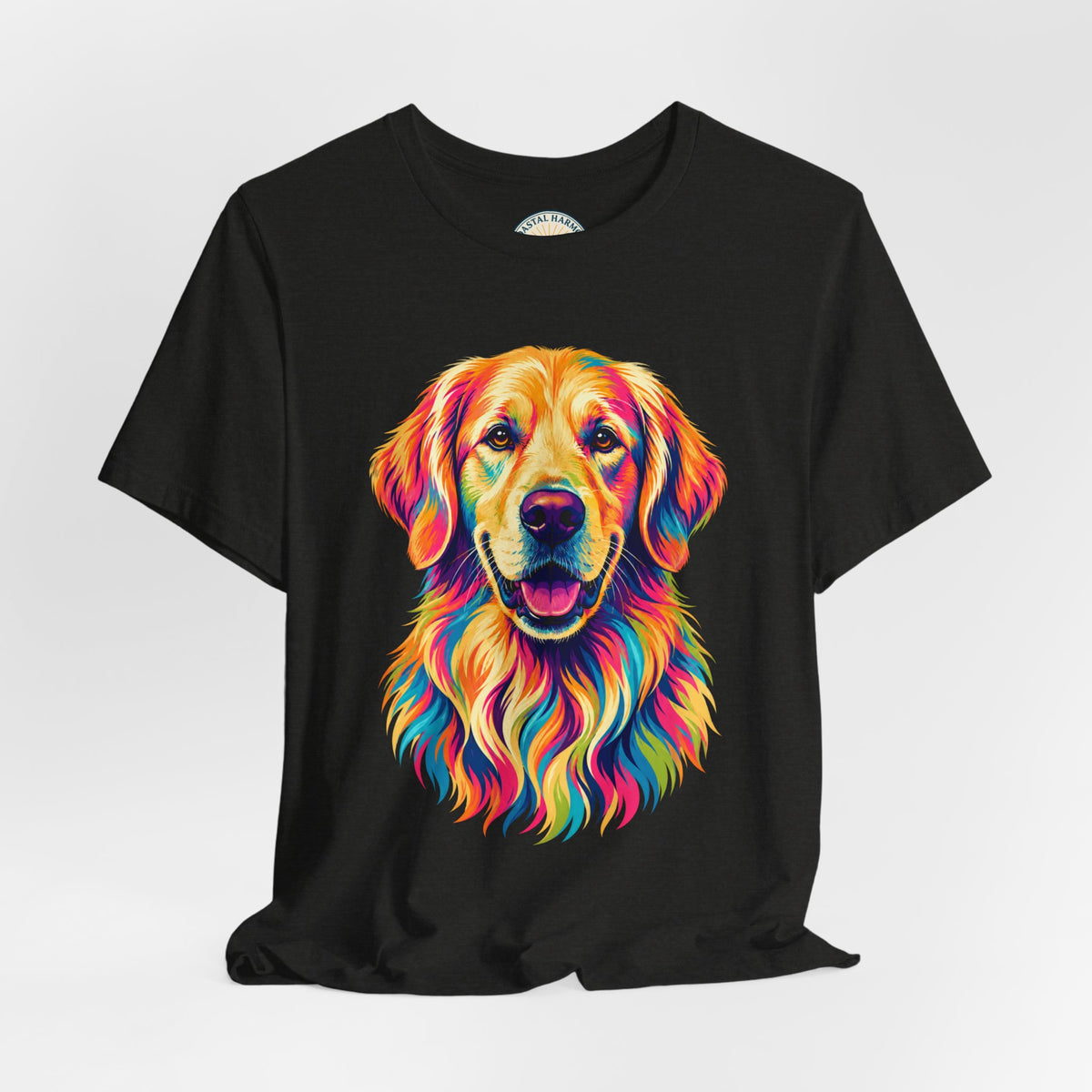 Colorful Golden Retriever T‑Shirt — Vibrant Rainbow Dog Portrait Tee for Dog Lovers
