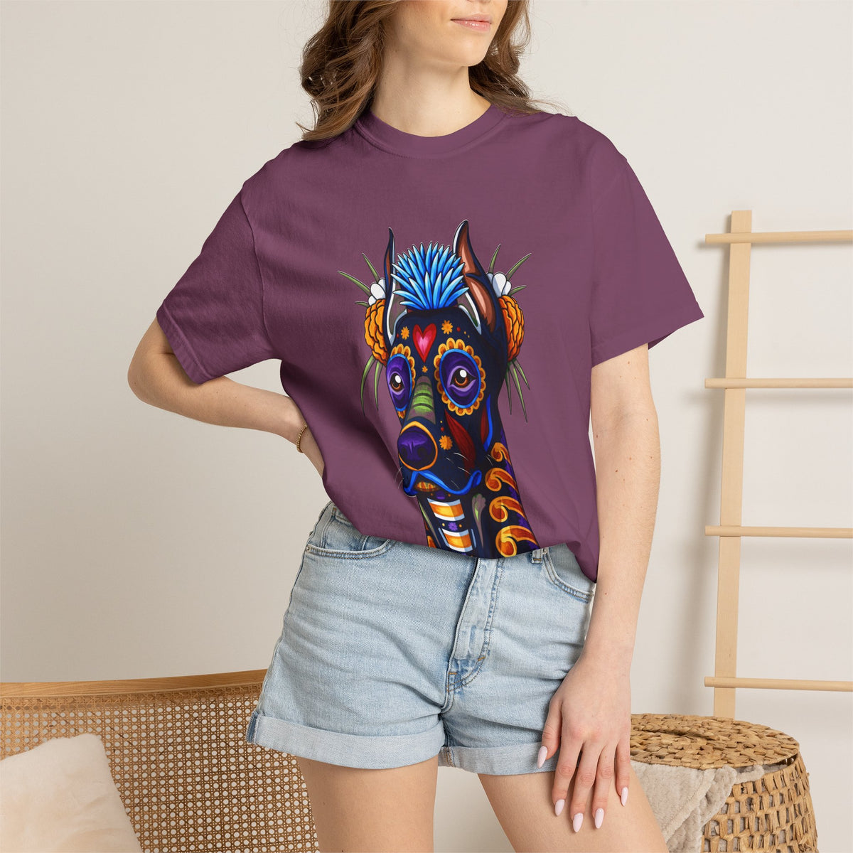 Doberman Día de los Muertos Graphic T-Shirt