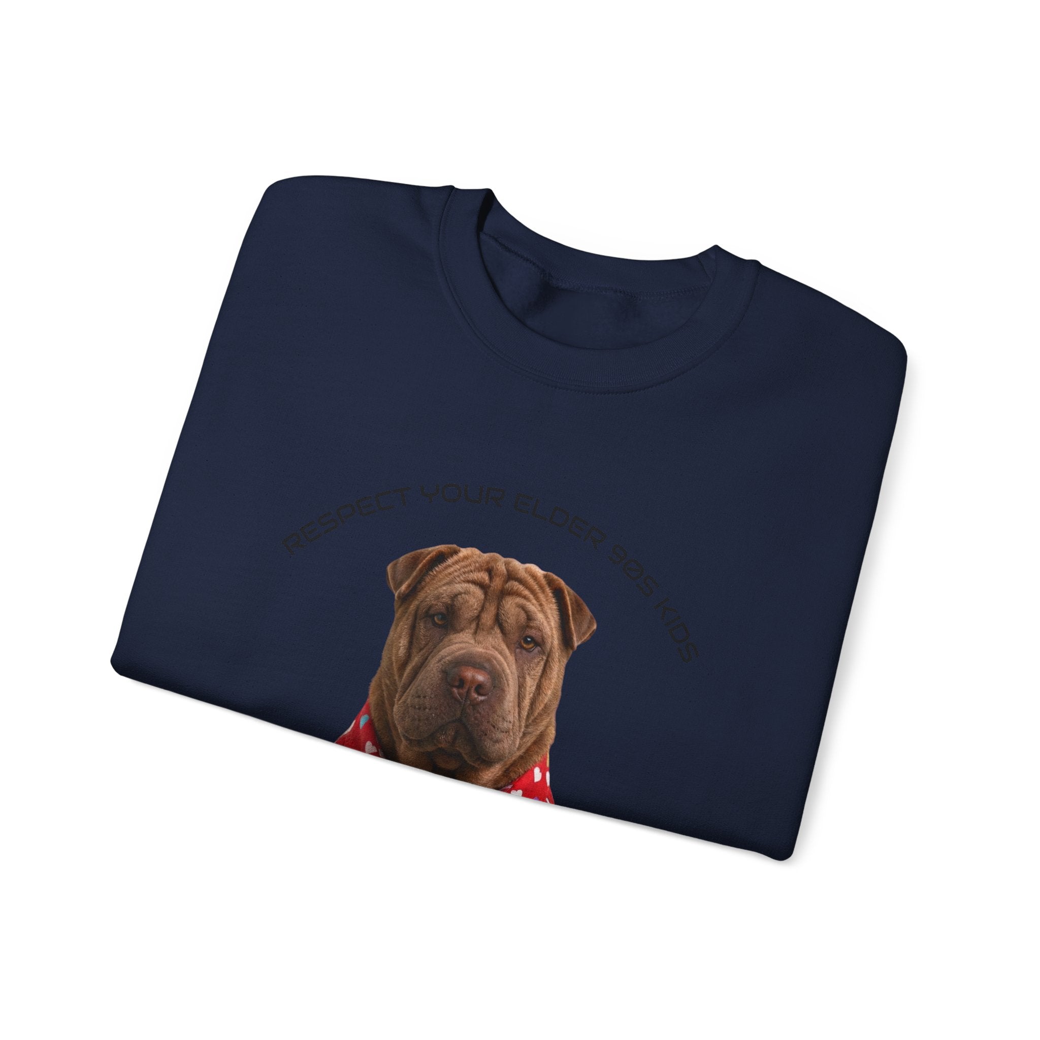 Crewneck Sweatshirt — "Respect Your Elder, Yes Mom" Shar-Pei Graphic