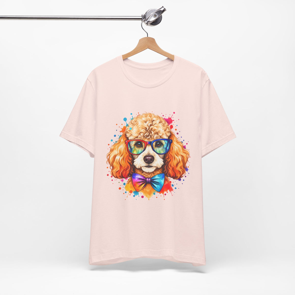 Poodle Portrait T-Shirt - Colorful Glasses & Bow Tie Dog Tee