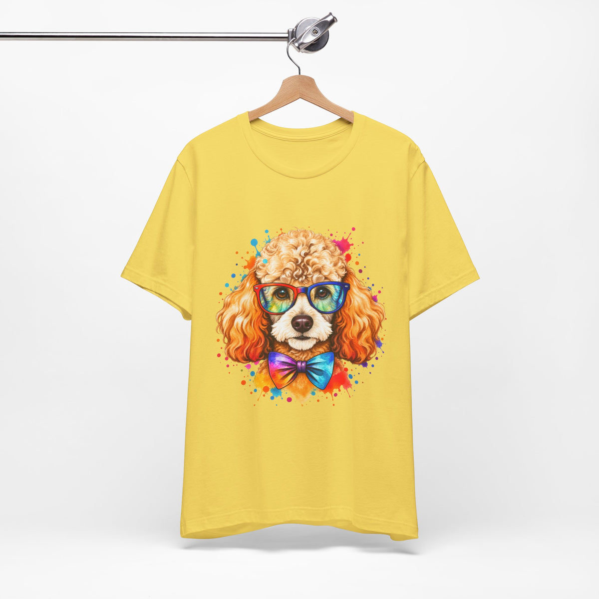 Poodle Portrait T-Shirt - Colorful Glasses & Bow Tie Dog Tee