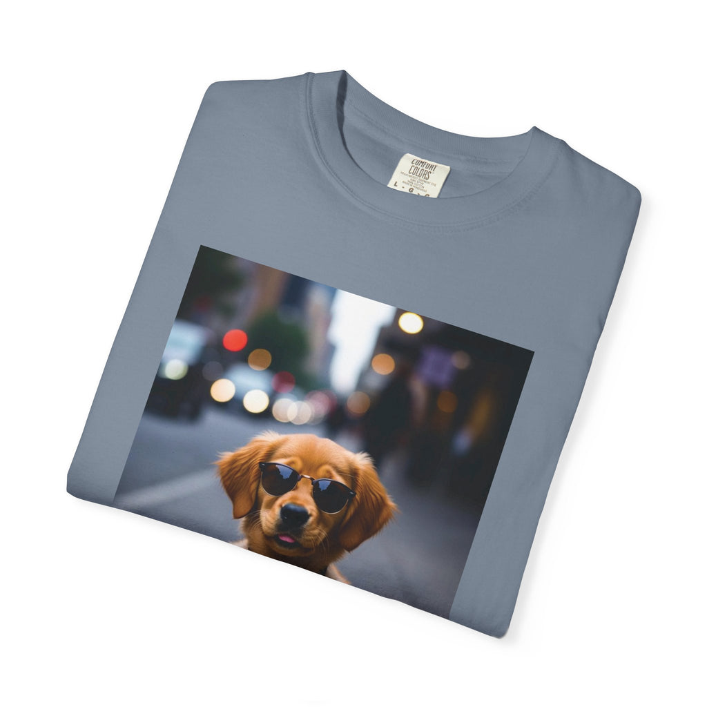 Puppy Coffee Photo T-Shirt — Cute Dog Street Photo Tee