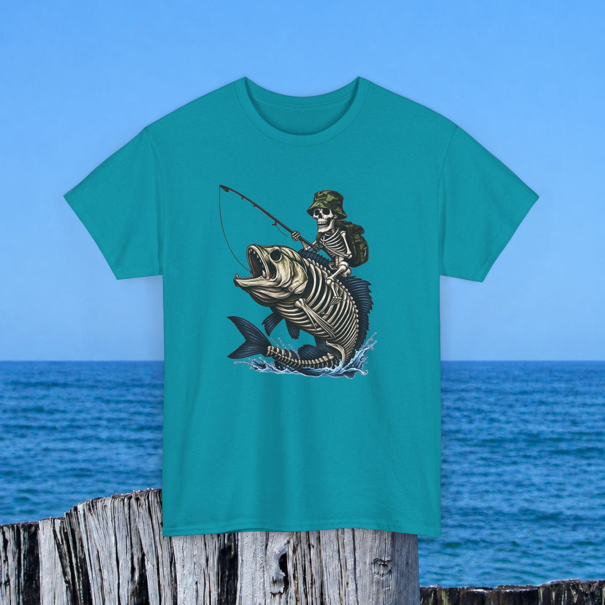 Fishing Skeleton Graphic Tee — Vintage Grim Reaper Angler Shirt