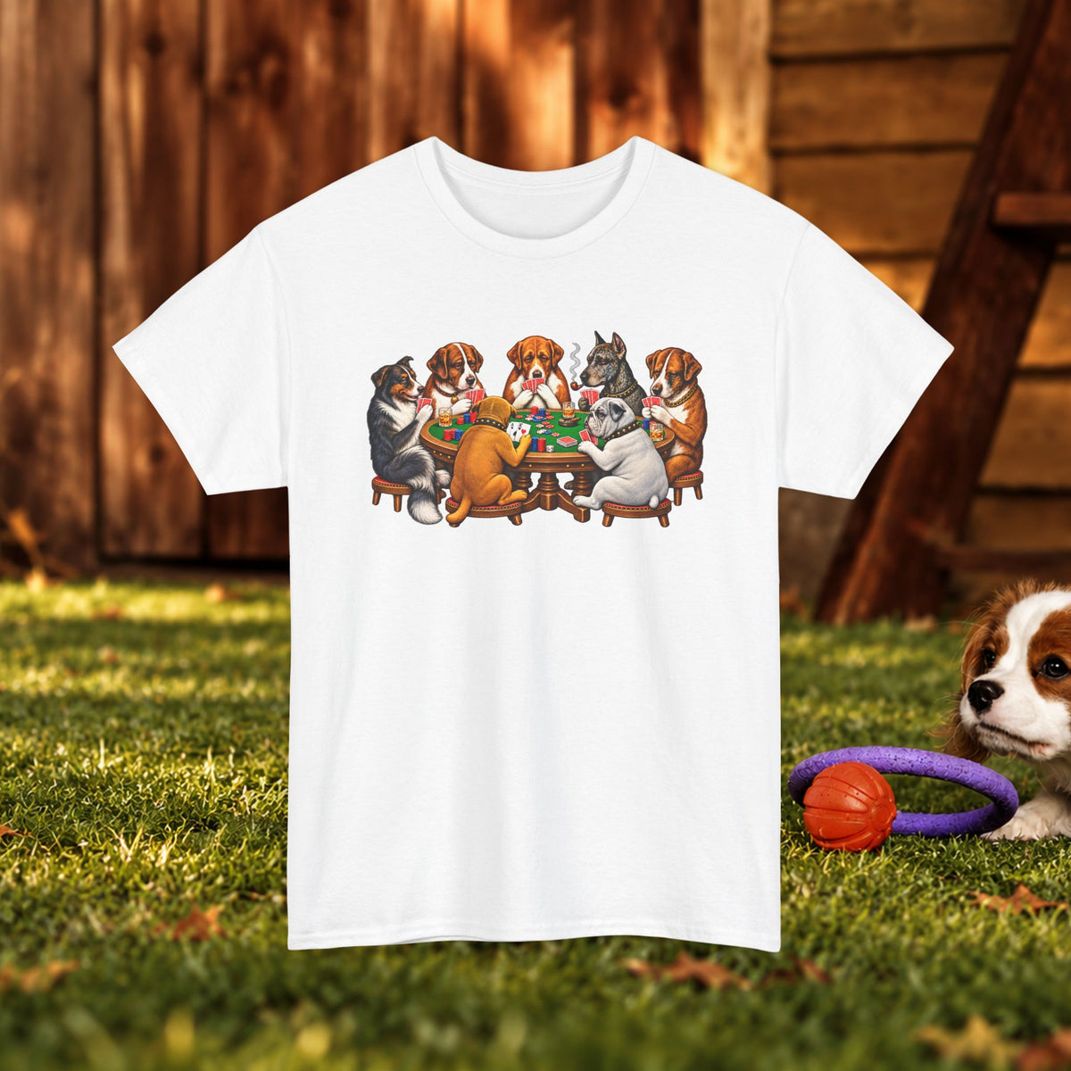 Dog Poker Night T‑Shirt — Cute Dogs Playing Cards Graphic Tee