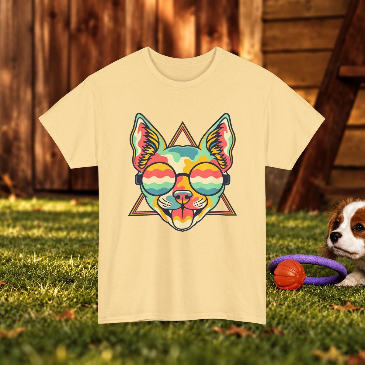 Chihuahua Sunglasses Tee — Colorful Retro Dog Graphic T-Shirt