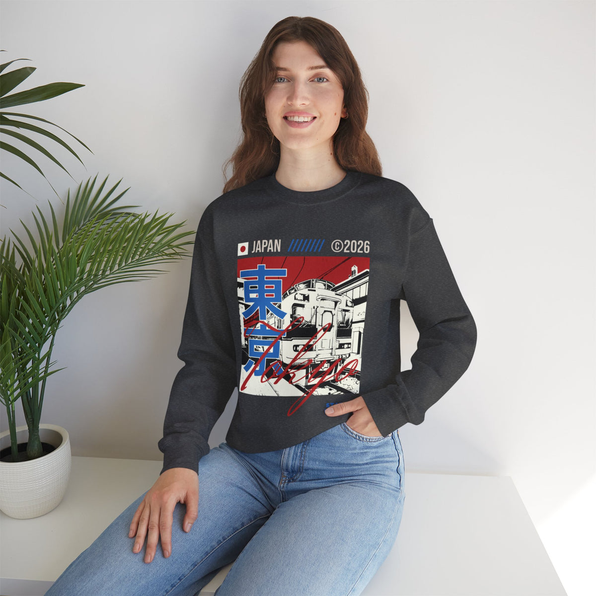 Retro Tokyo Streetwear Crewneck Sweatshirt — Japanese Kanji Cityscape Design