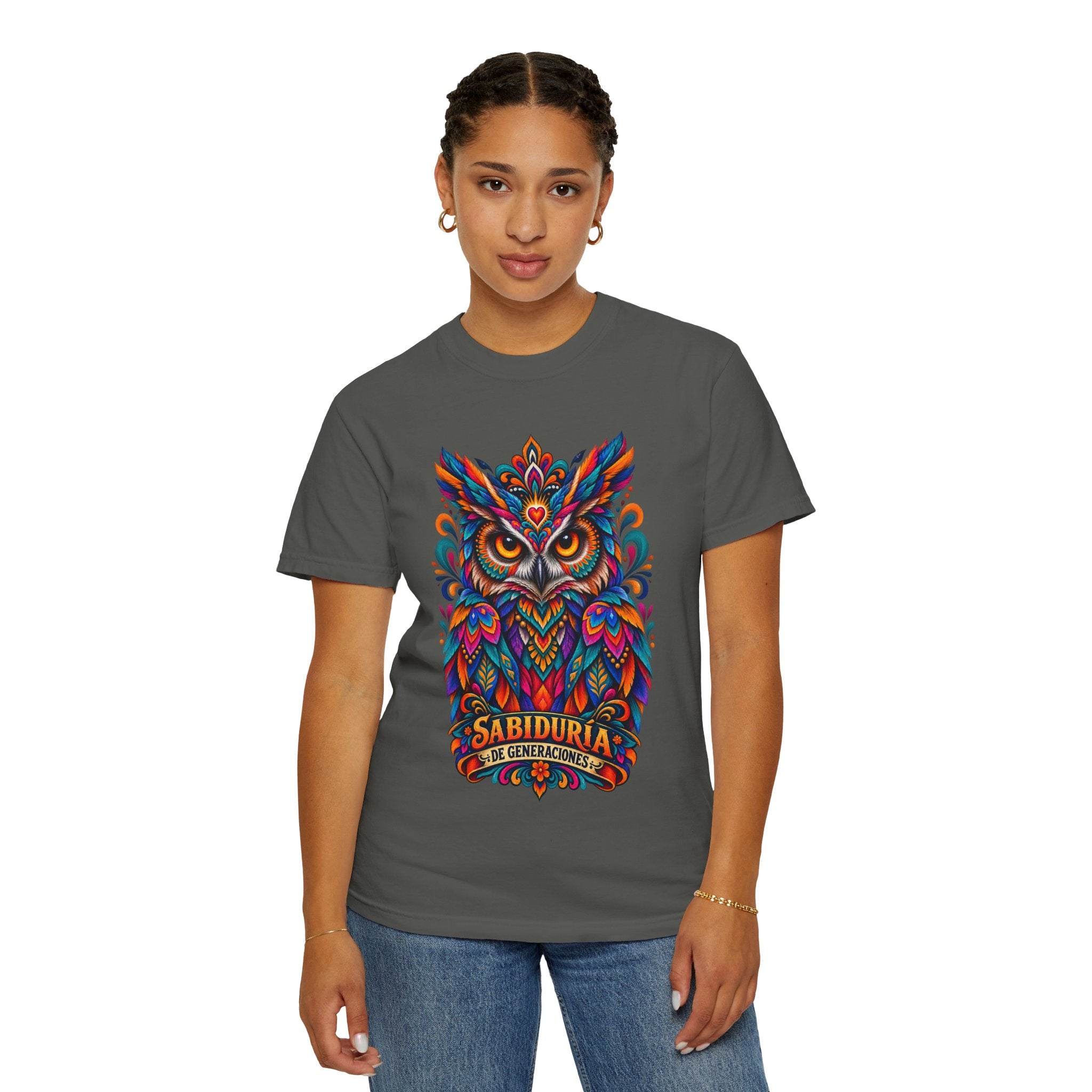 Colorful Owl 'Sabiduría' T-Shirt – Vibrant Mexican Folk Art Tee