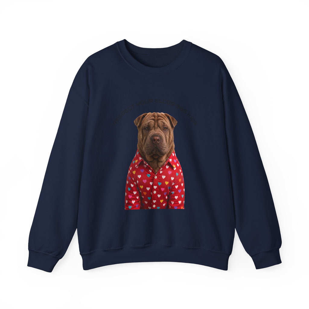 Crewneck Sweatshirt — "Respect Your Elder, Yes Mom" Shar-Pei Graphic