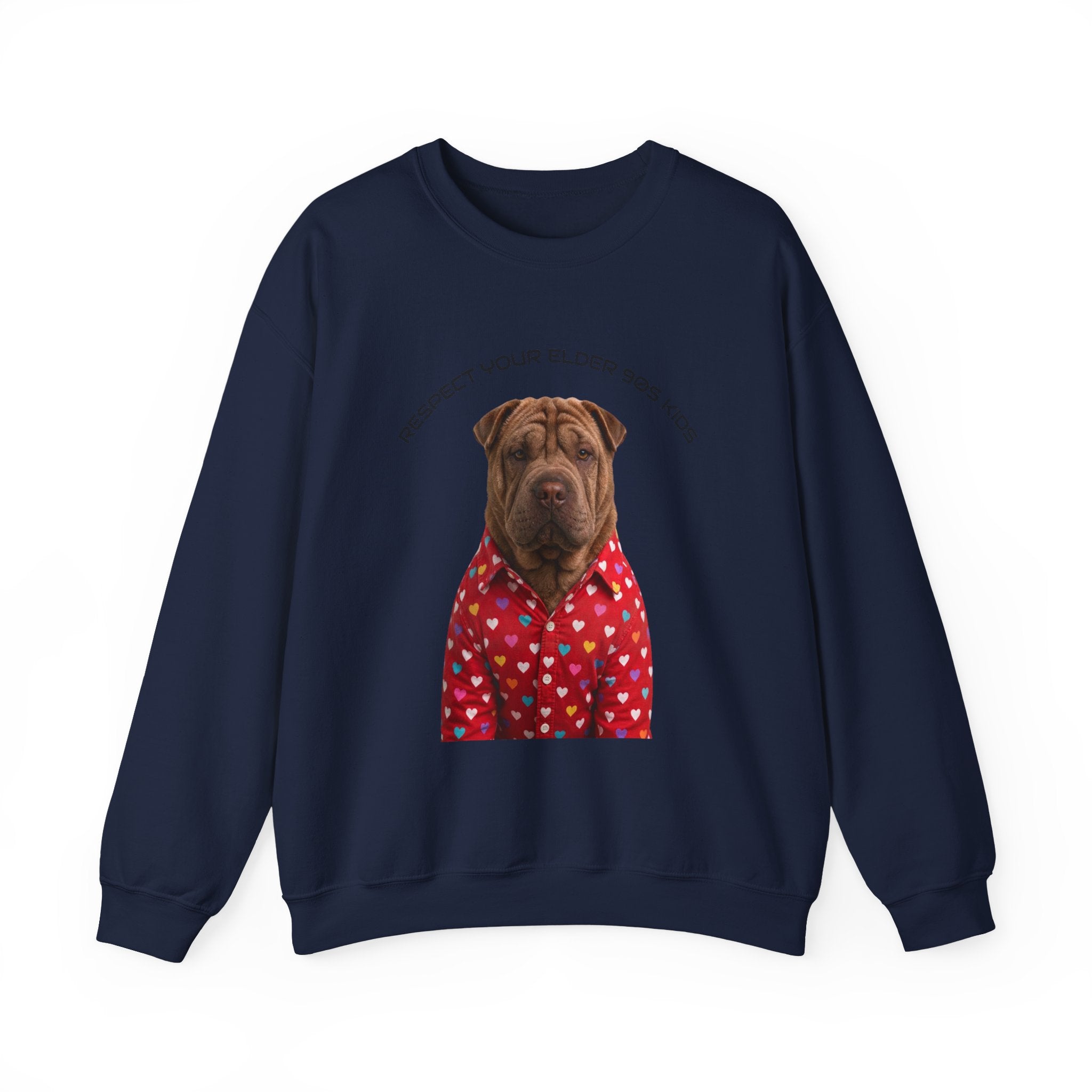 Crewneck Sweatshirt — "Respect Your Elder, Yes Mom" Shar-Pei Graphic