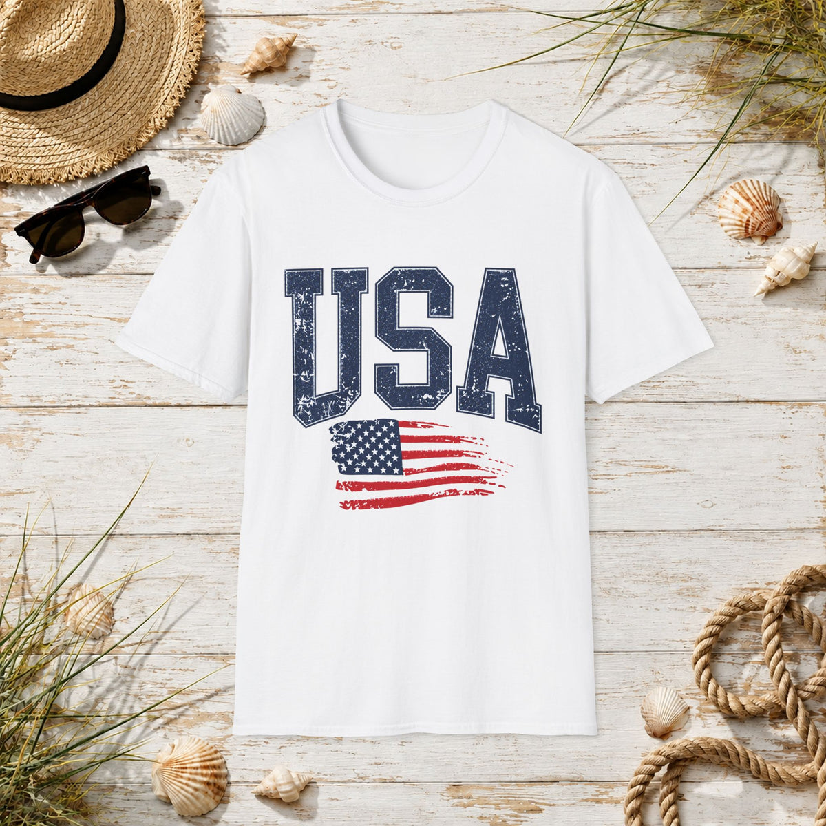 USA Flag Graphic T-Shirt – Distressed Patriotic Tee for 4th of July