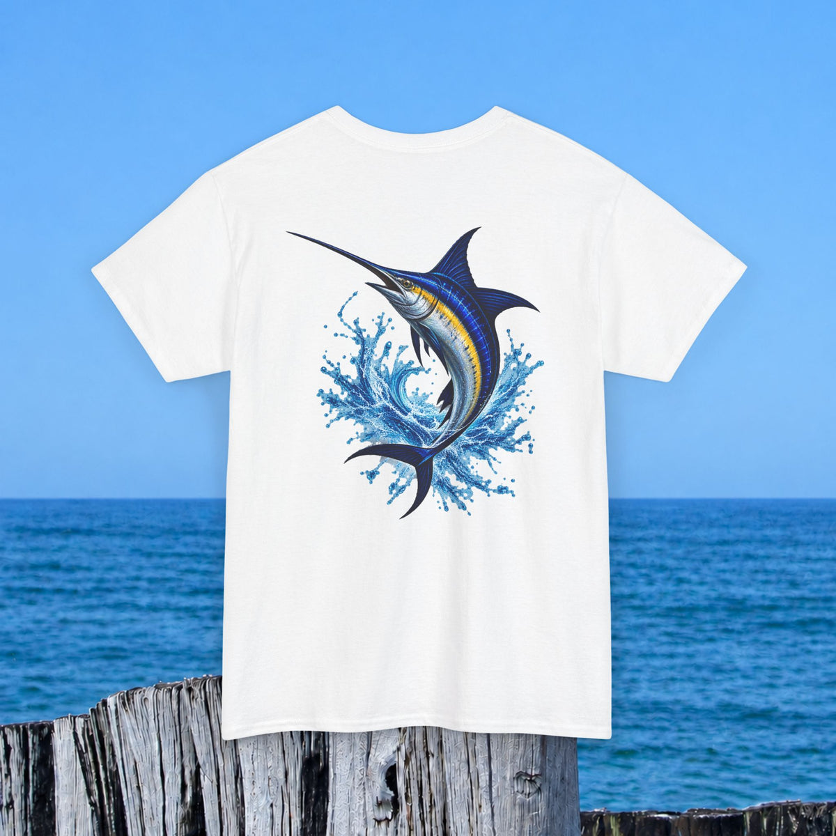 Marlin Splash Tee — Blue Swordfish Graphic T-Shirt