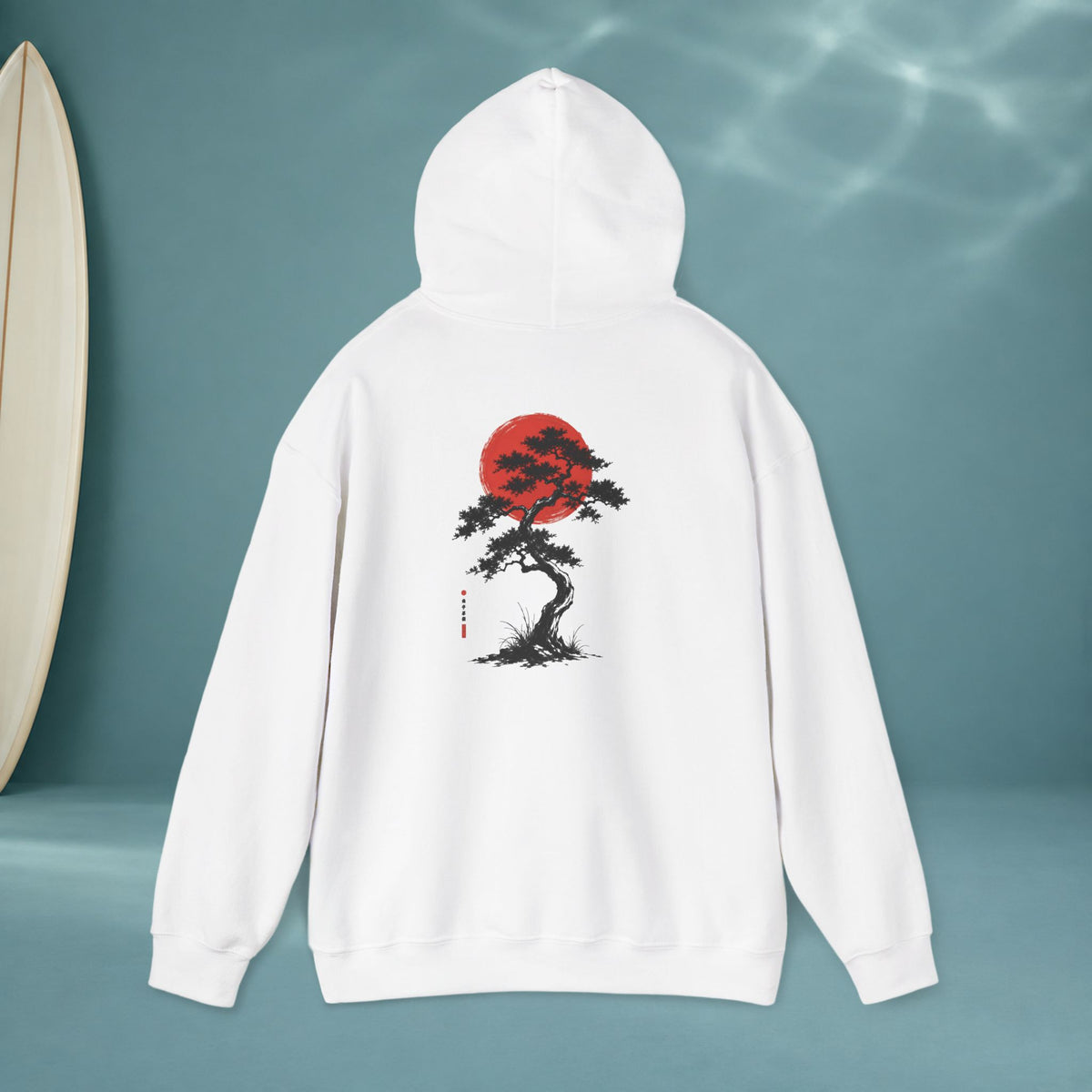 Bonsai & Koi Hoodie — Japanese Red Sun Graphic Hooded Sweatshirt
