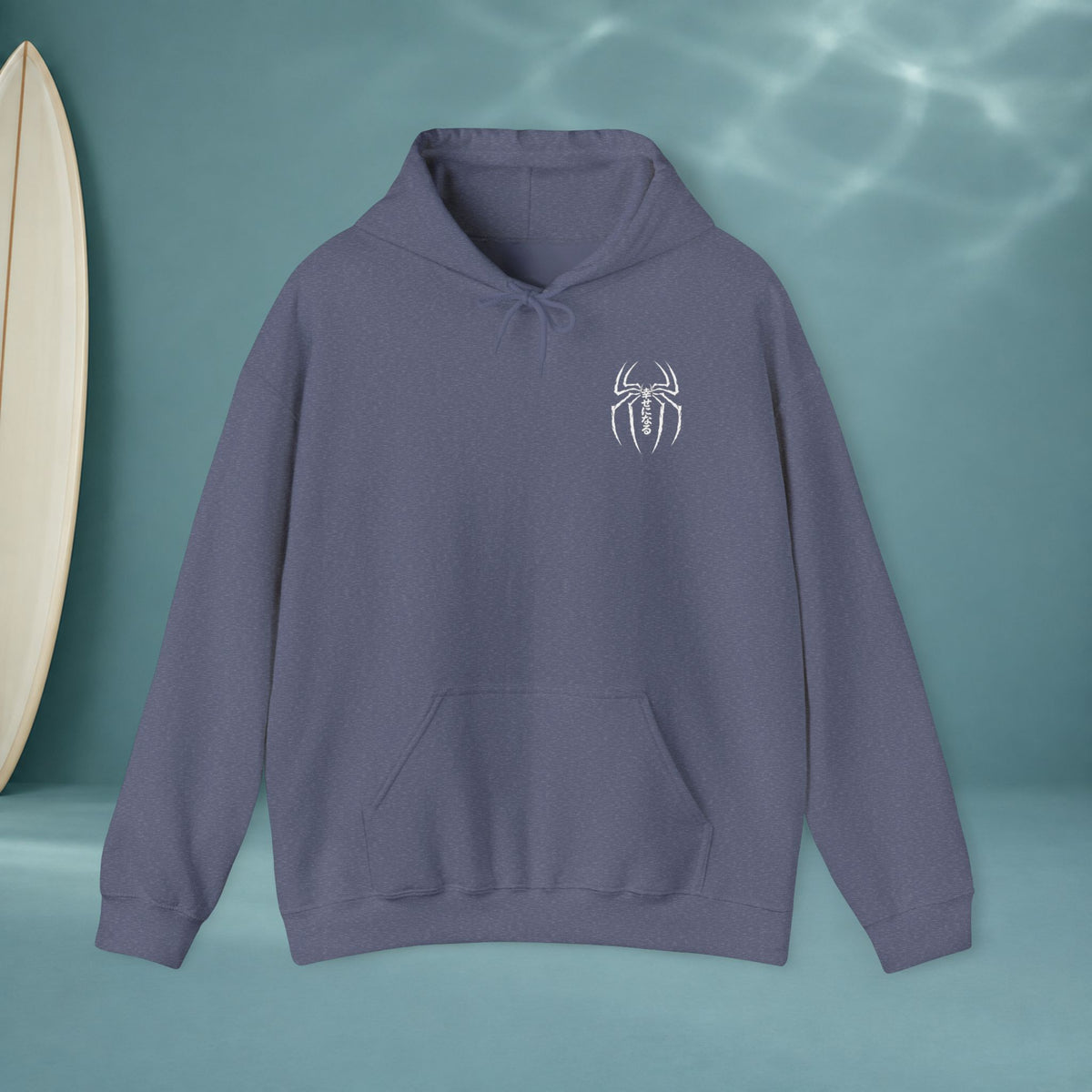 Spider Emblem Hoodie — Red Kanji Back Graphic