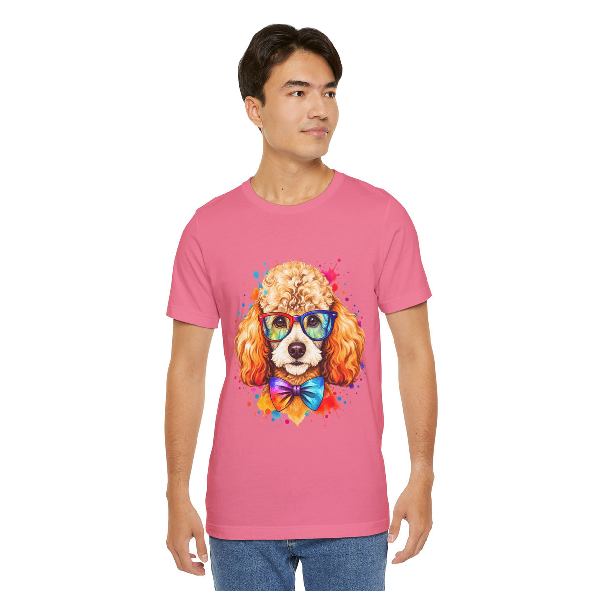 Poodle Portrait T-Shirt - Colorful Glasses & Bow Tie Dog Tee