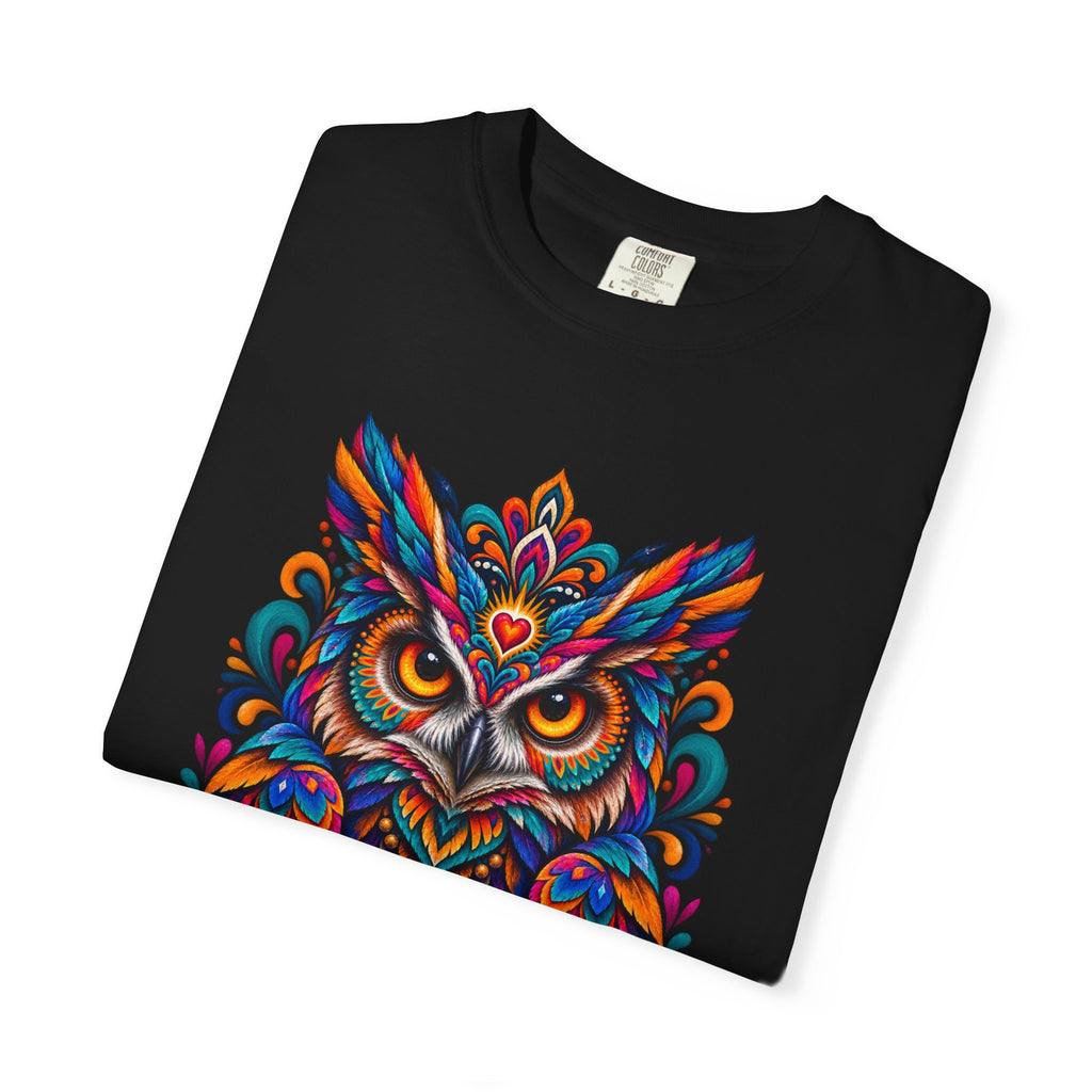 Colorful Owl 'Sabiduría' T-Shirt – Vibrant Mexican Folk Art Tee
