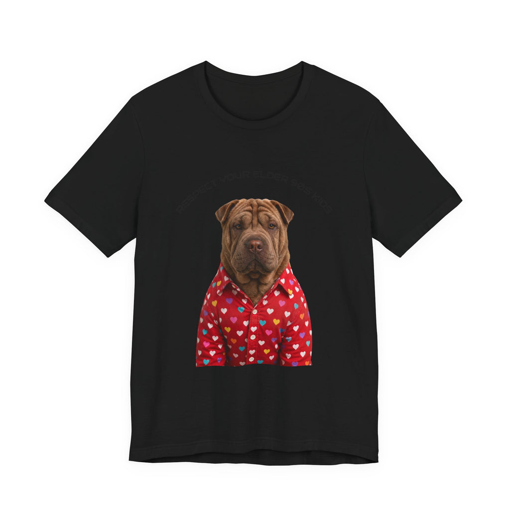 Respect Your Elder Dog Tee — Cute Shar Pei in Heart Pajamas Graphic T‑Shirt