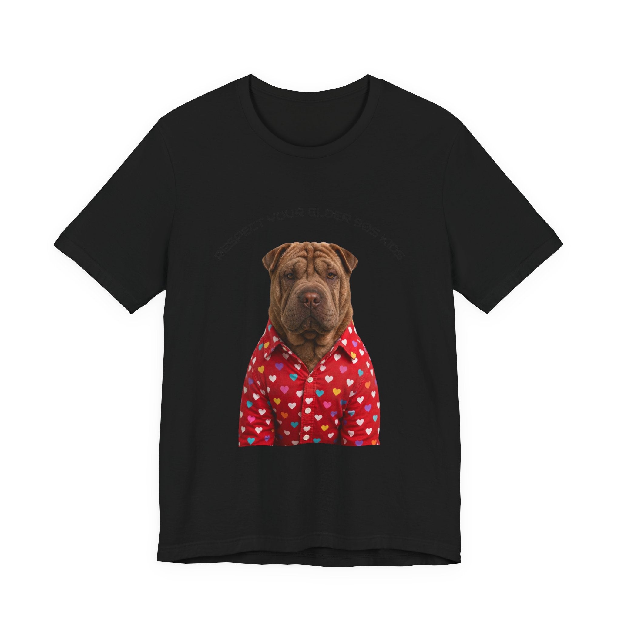Respect Your Elder Dog Tee — Cute Shar Pei in Heart Pajamas Graphic T‑Shirt