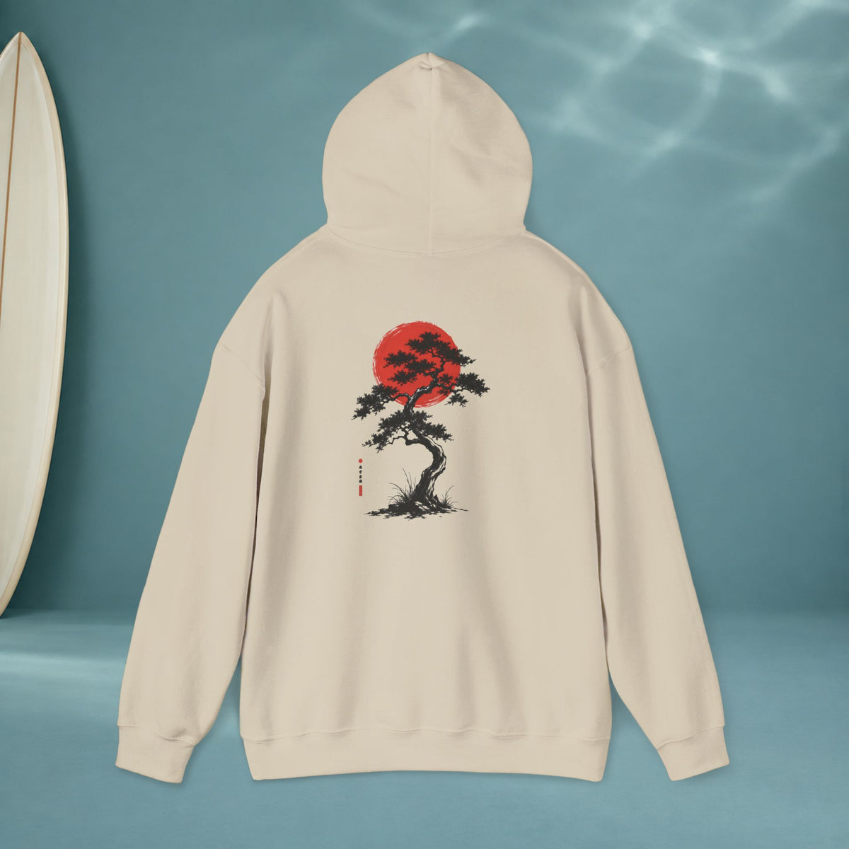 Bonsai & Koi Hoodie — Japanese Red Sun Graphic Hooded Sweatshirt