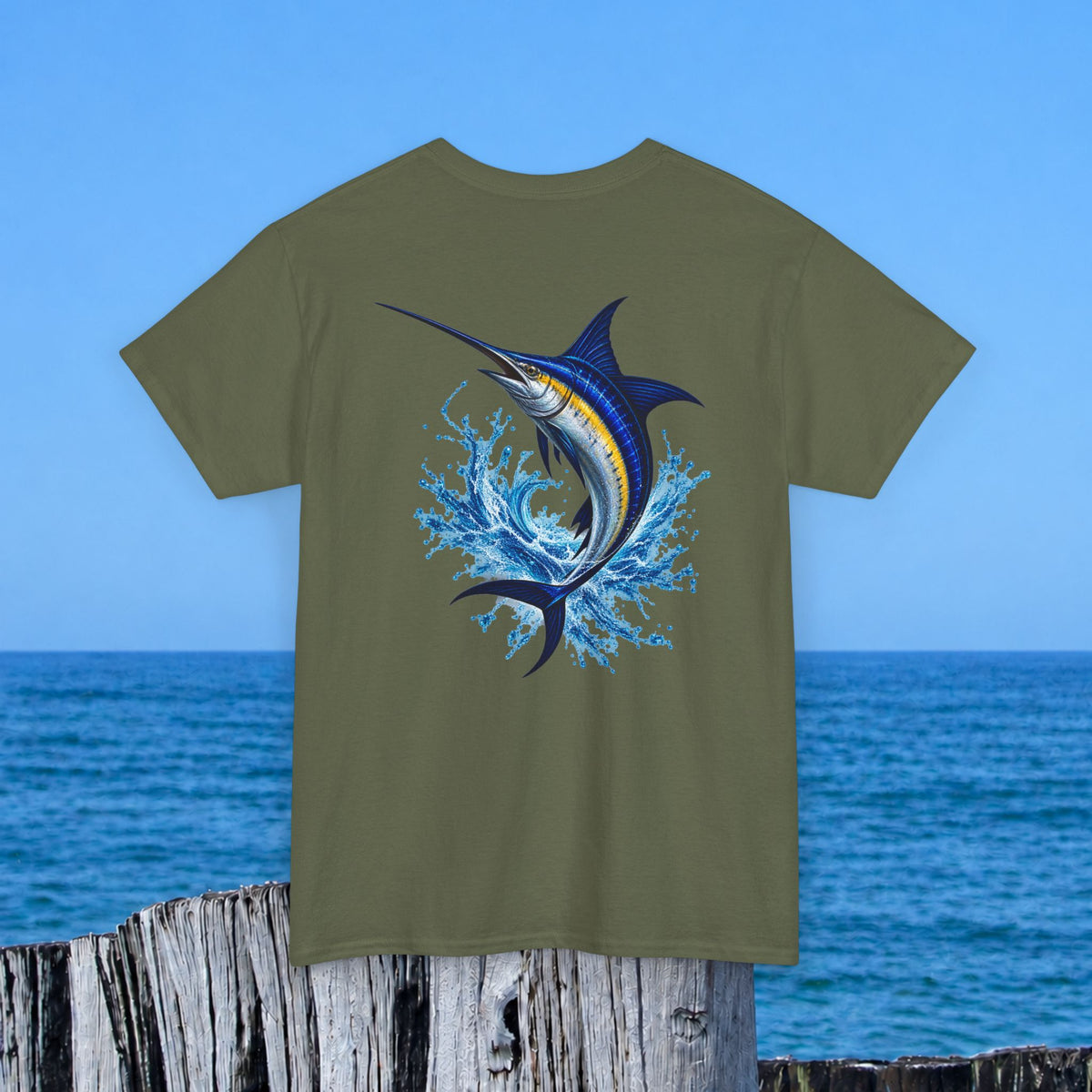 Marlin Splash Tee — Blue Swordfish Graphic T-Shirt