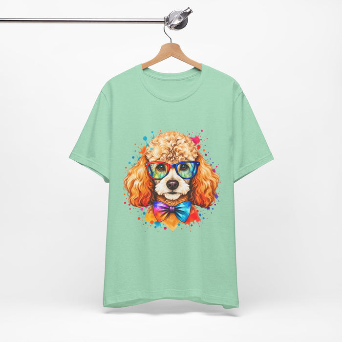 Poodle Portrait T-Shirt - Colorful Glasses & Bow Tie Dog Tee