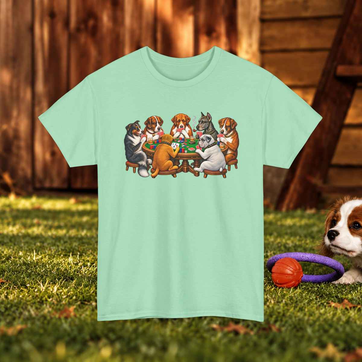 Dog Poker Night T‑Shirt — Cute Dogs Playing Cards Graphic Tee
