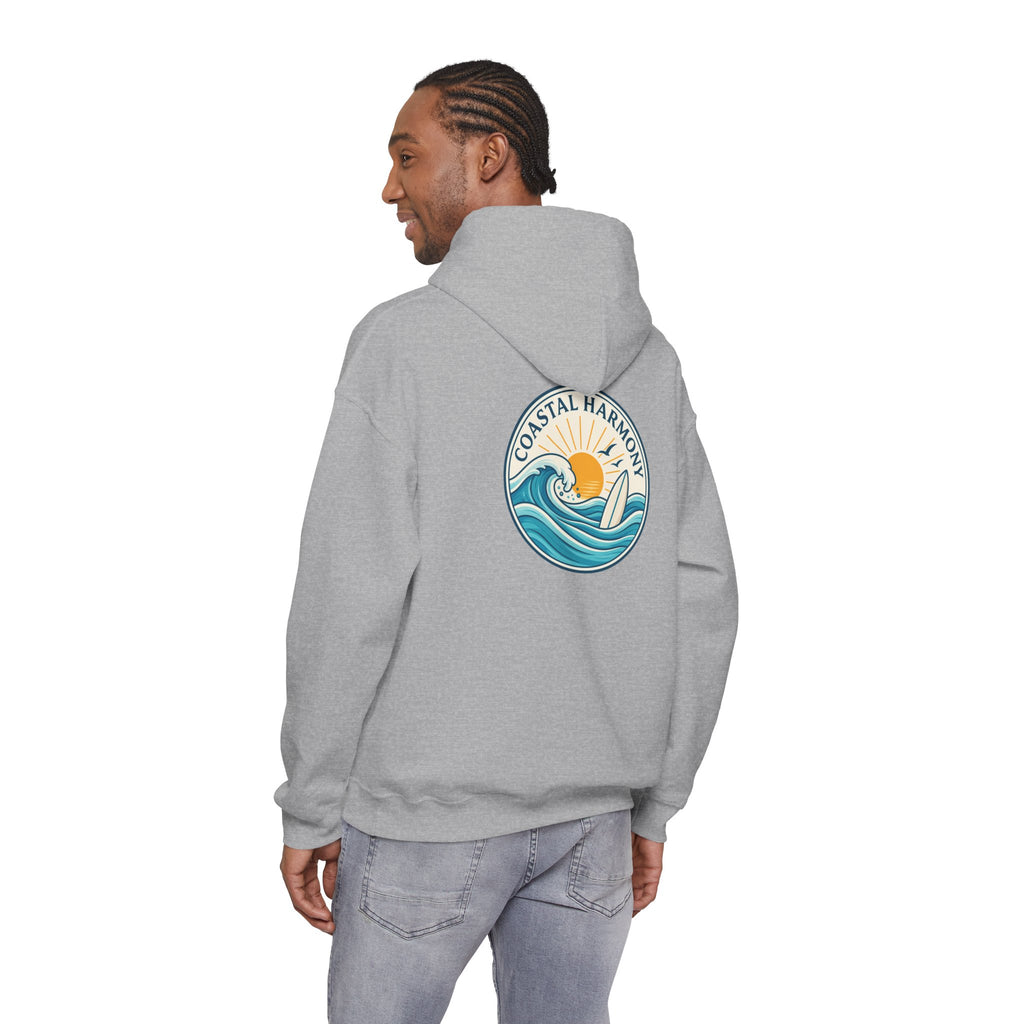 Coastal Harmony Surf Hoodie — "Progress Over Perfection" Graphic Sweatshirt