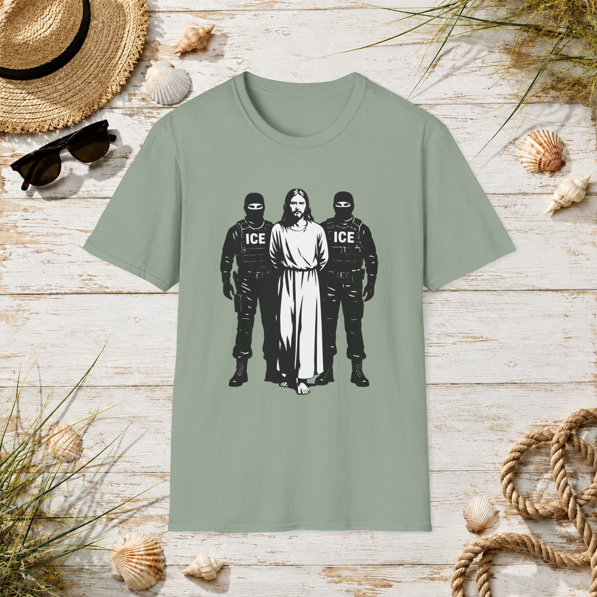 Jesus Between ICE Agents T-Shirt