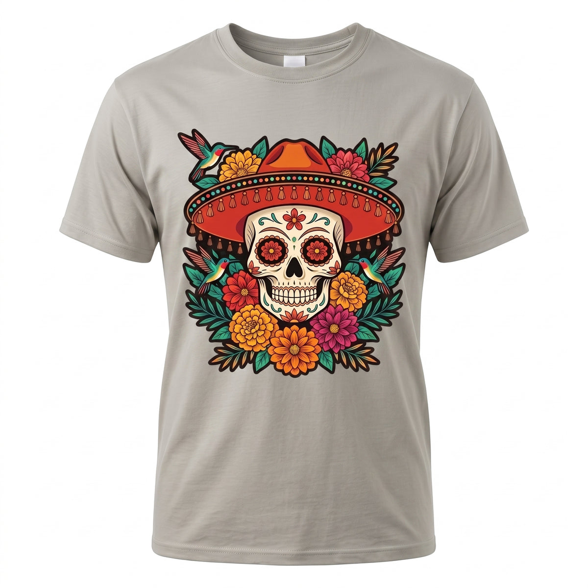 Floral Sugar Skull Sombrero Premium Tee — Day of the Dead Graphic Tee